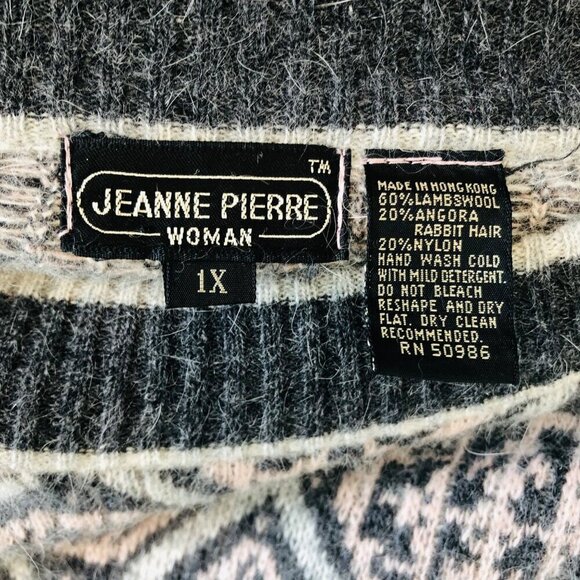 Vtg Jeanne Pierre Woman Sweater Lambswool Wool Anglora 1X Geometric Grey NWT 90s - Picture 3 of 6